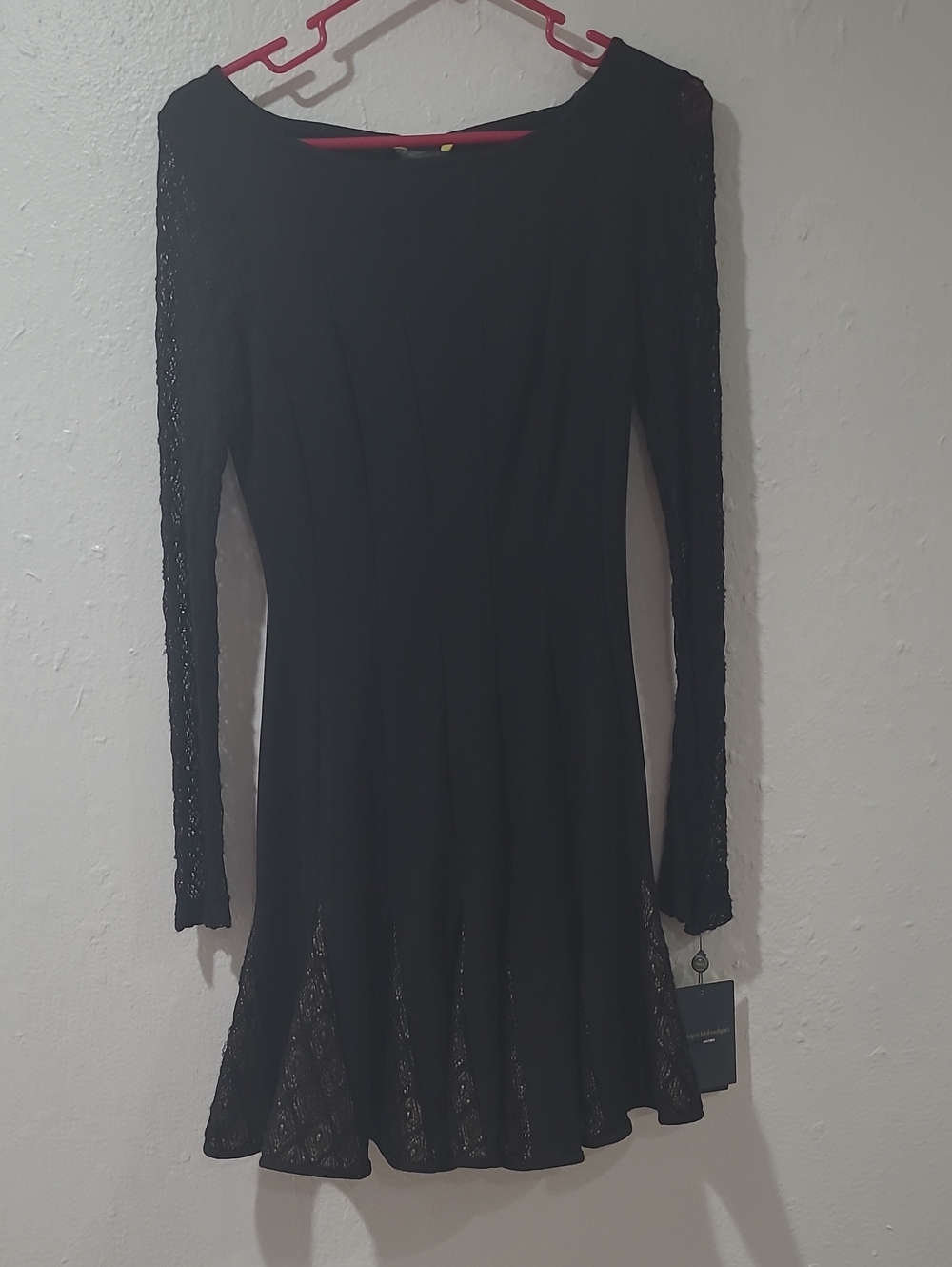 Catherine Malandrino Black Lace Long-Sleeve Fit-and-Flare Dress